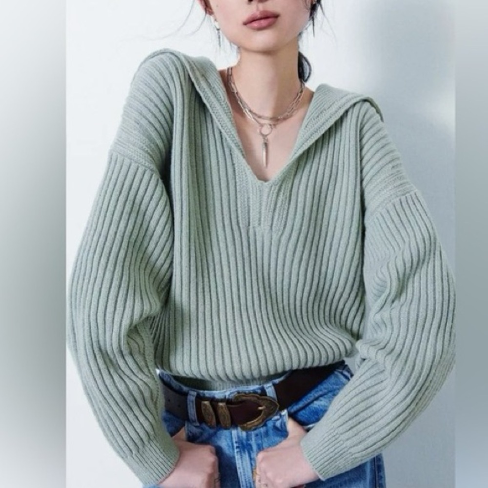 Ba&sh Cauis Lady Sweater Pullover Knit Wool Cashmere Vertdeau Green Size 3 US 8